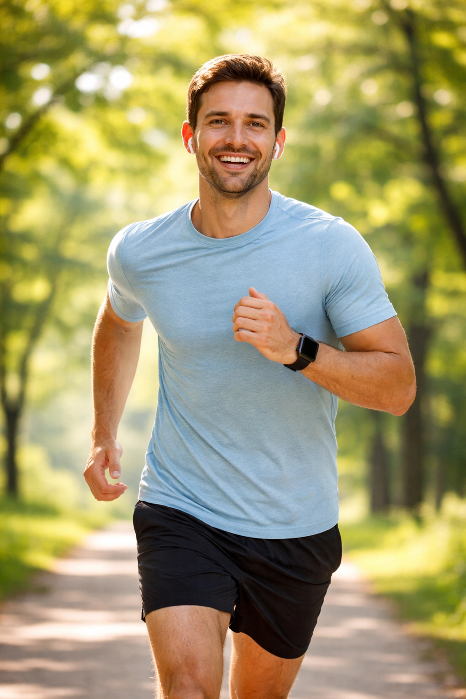 Healthy young professional jogging in the park, representing active 1099 workers seeking affordable private health insurance.