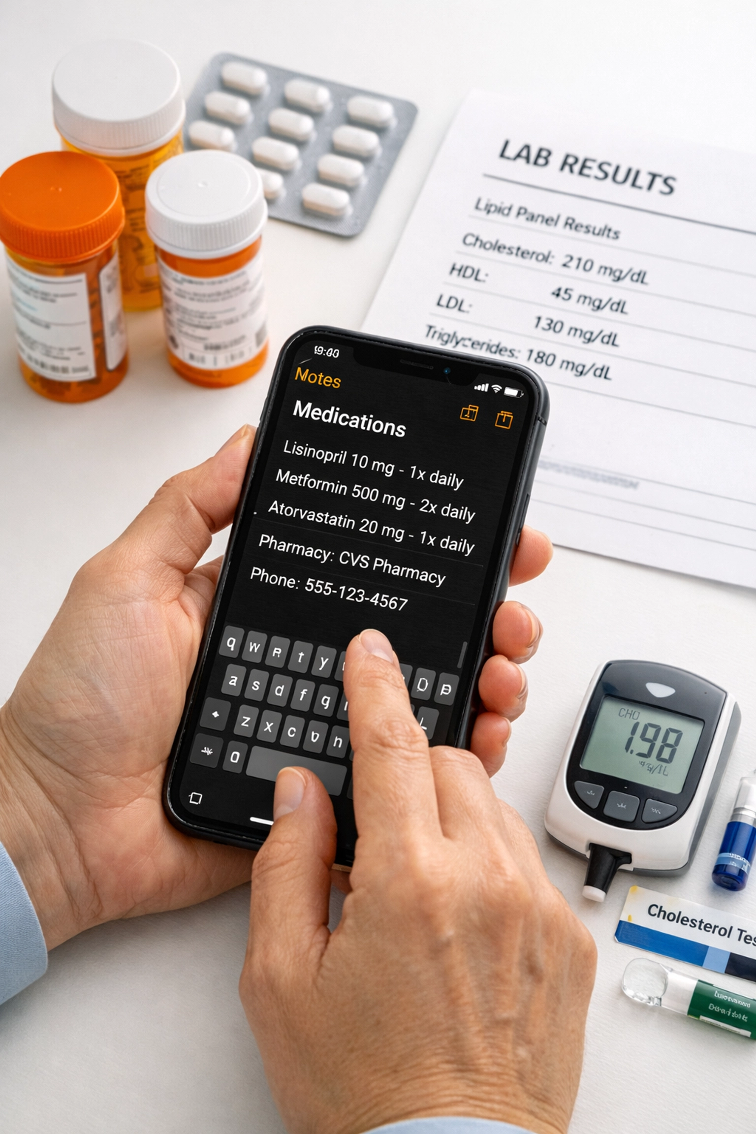 Organizing medication information and prescription details on smartphone for online doctor refills