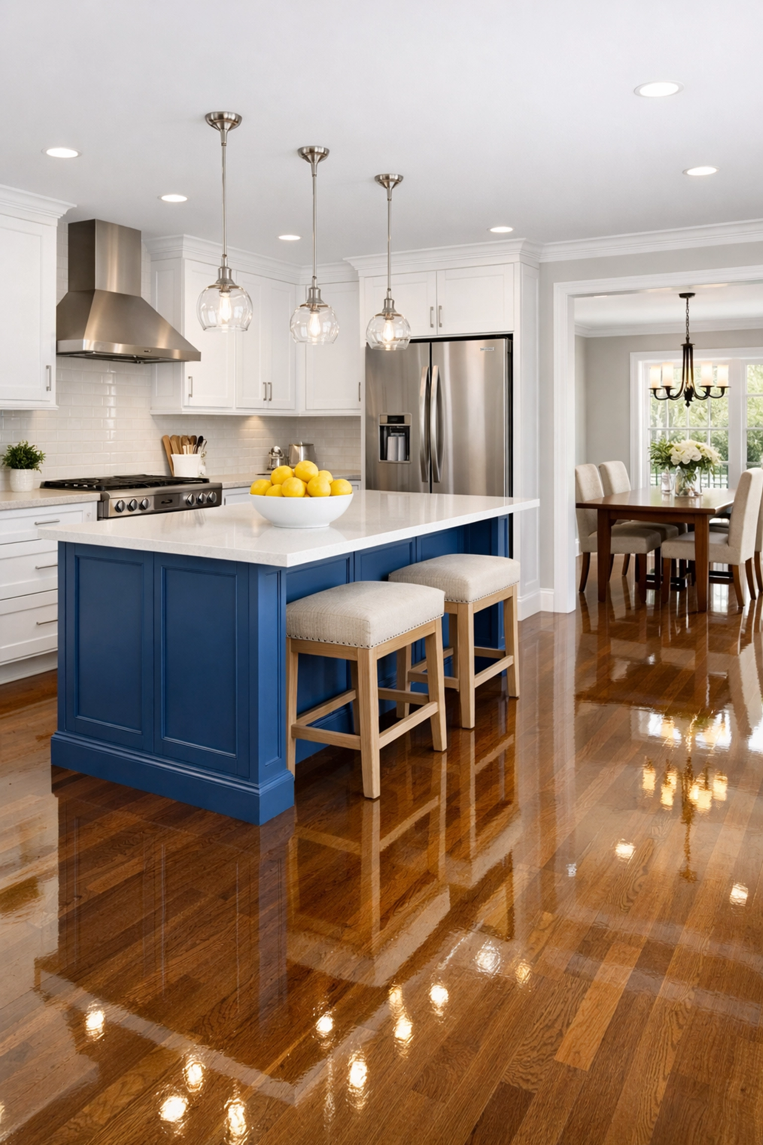 Sparkling clean kitchen and floors in Massachusetts after a thorough post construction cleaning Franklin.