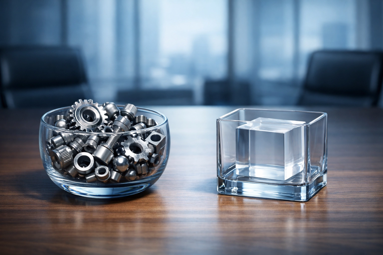 Two glass vessels representing asset vs. stock sale structures for business owners in Alabama