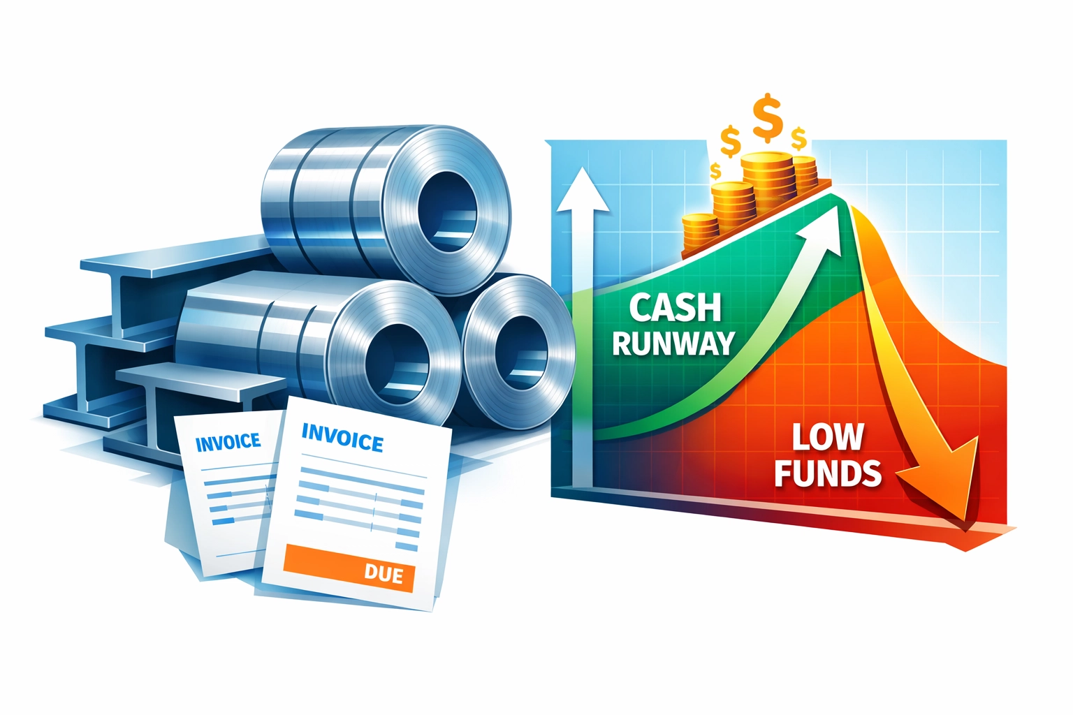 Line art of industrial materials illustrating working capital runway for material cost inflation.