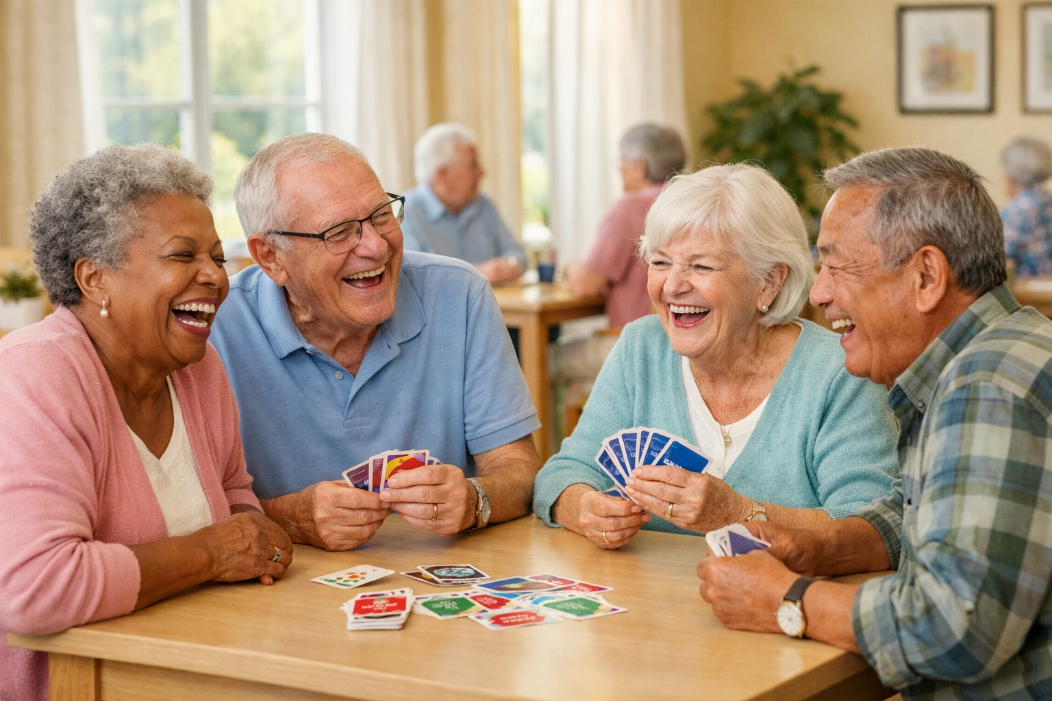 Seniors enjoying social activities at assisted living community in Sarasota