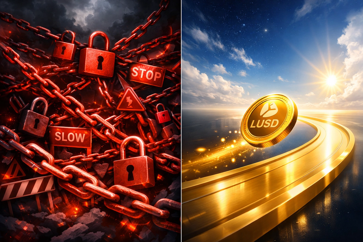 LUSD stablecoin free-flowing payments versus restricted traditional crypto processors