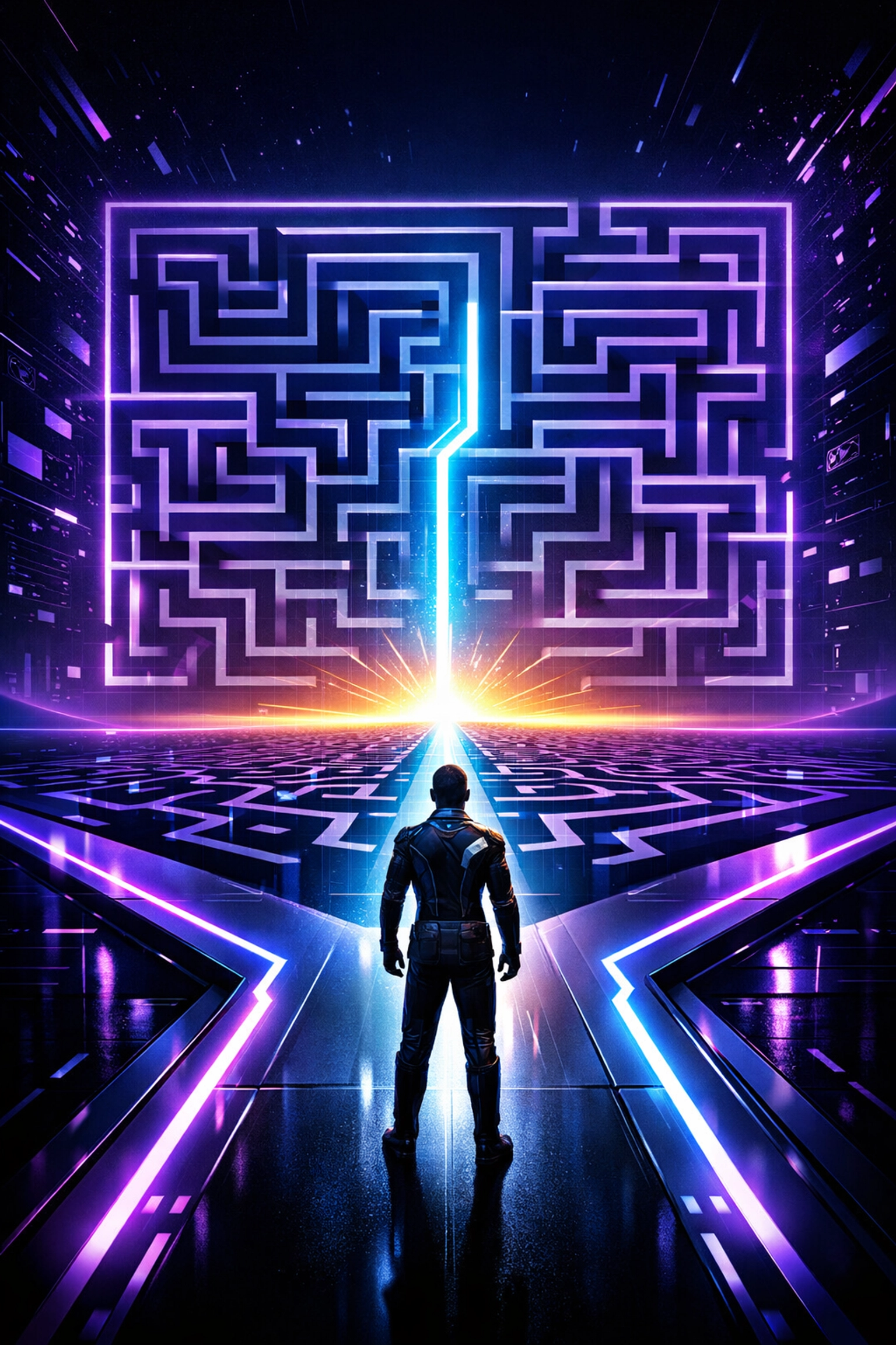 A professional navigating a glowing digital path representing clear learning objectives in XR training.