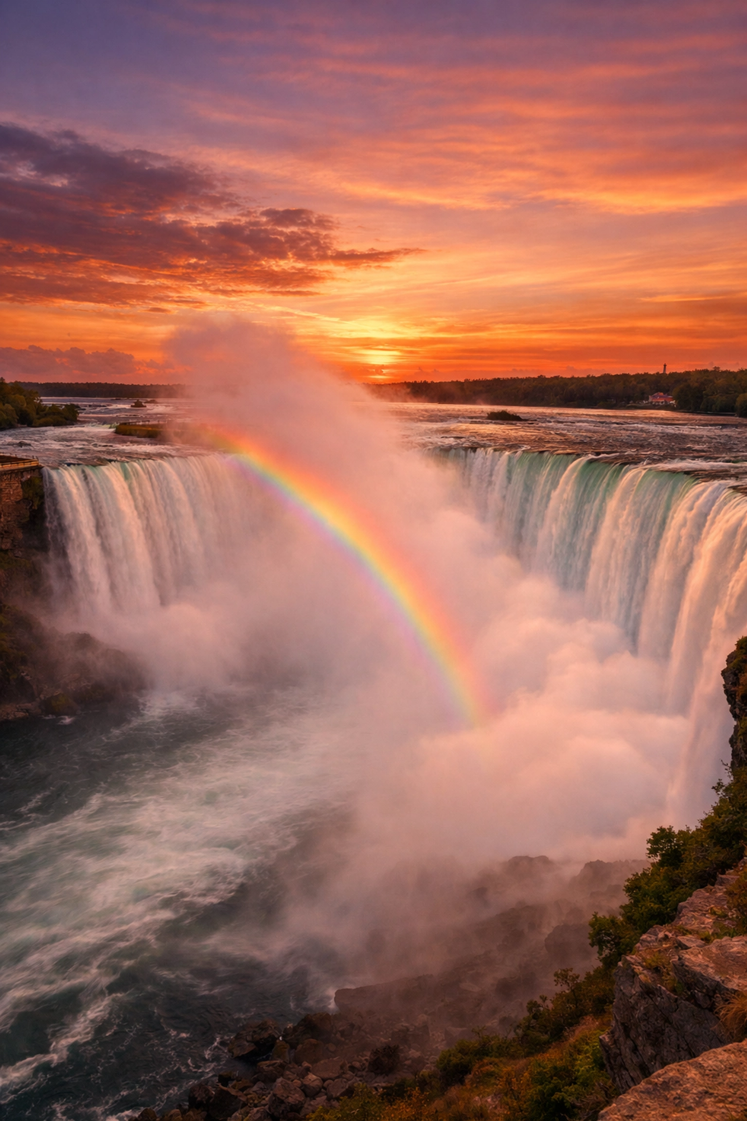 Sunset at Niagara Falls Horseshoe Falls with a rainbow, one of the best photography locations in 2026.