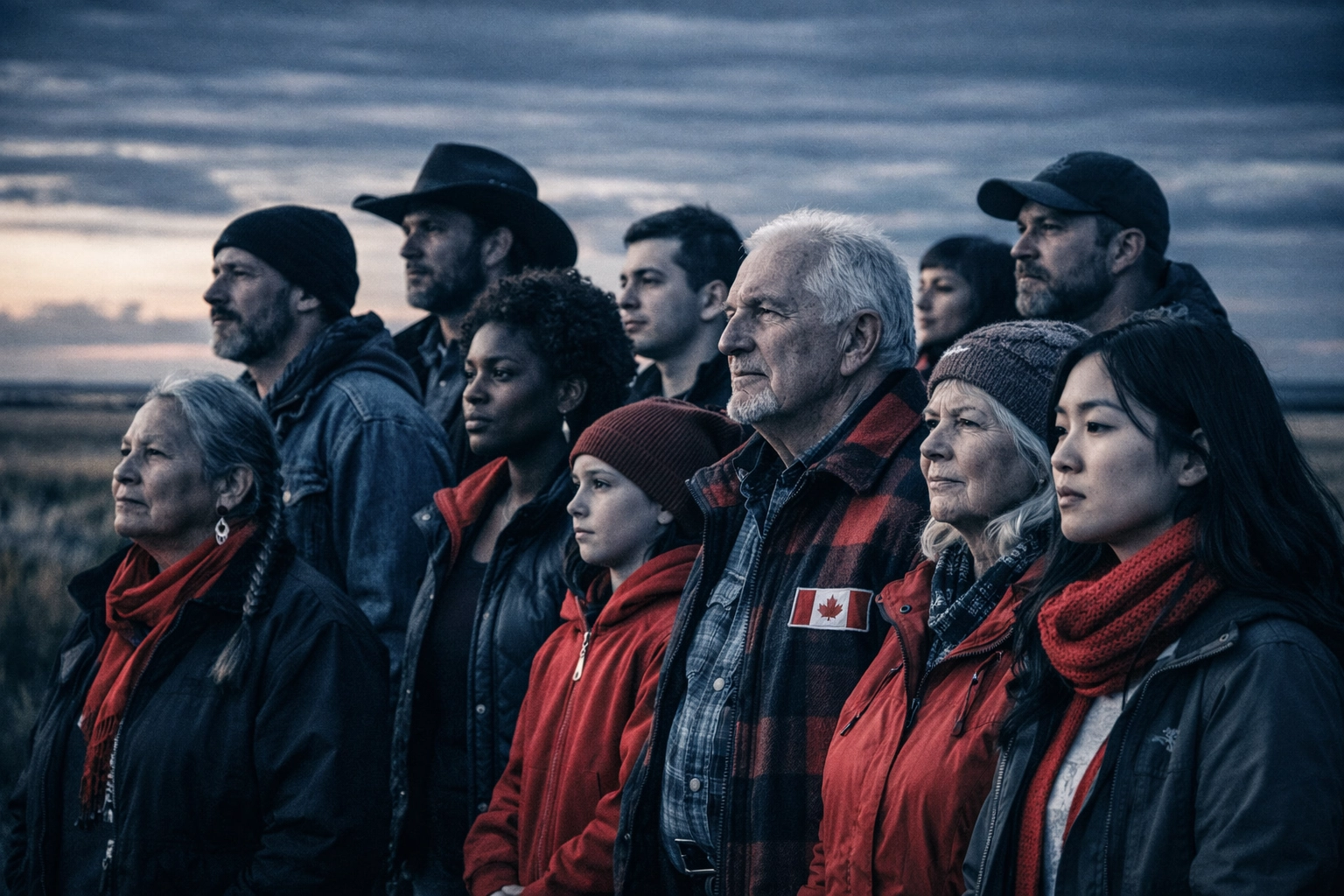 Diverse Canadians united on common ground representing Canadian national unity