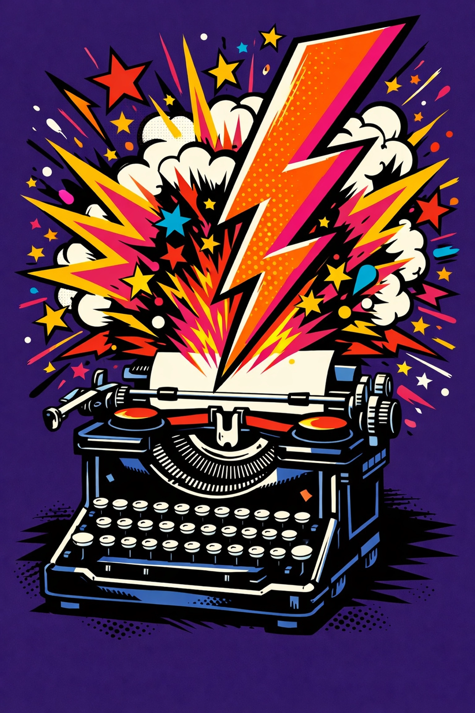 Electrified typewriter representing an ai content generator for small business creating creative marketing copy.