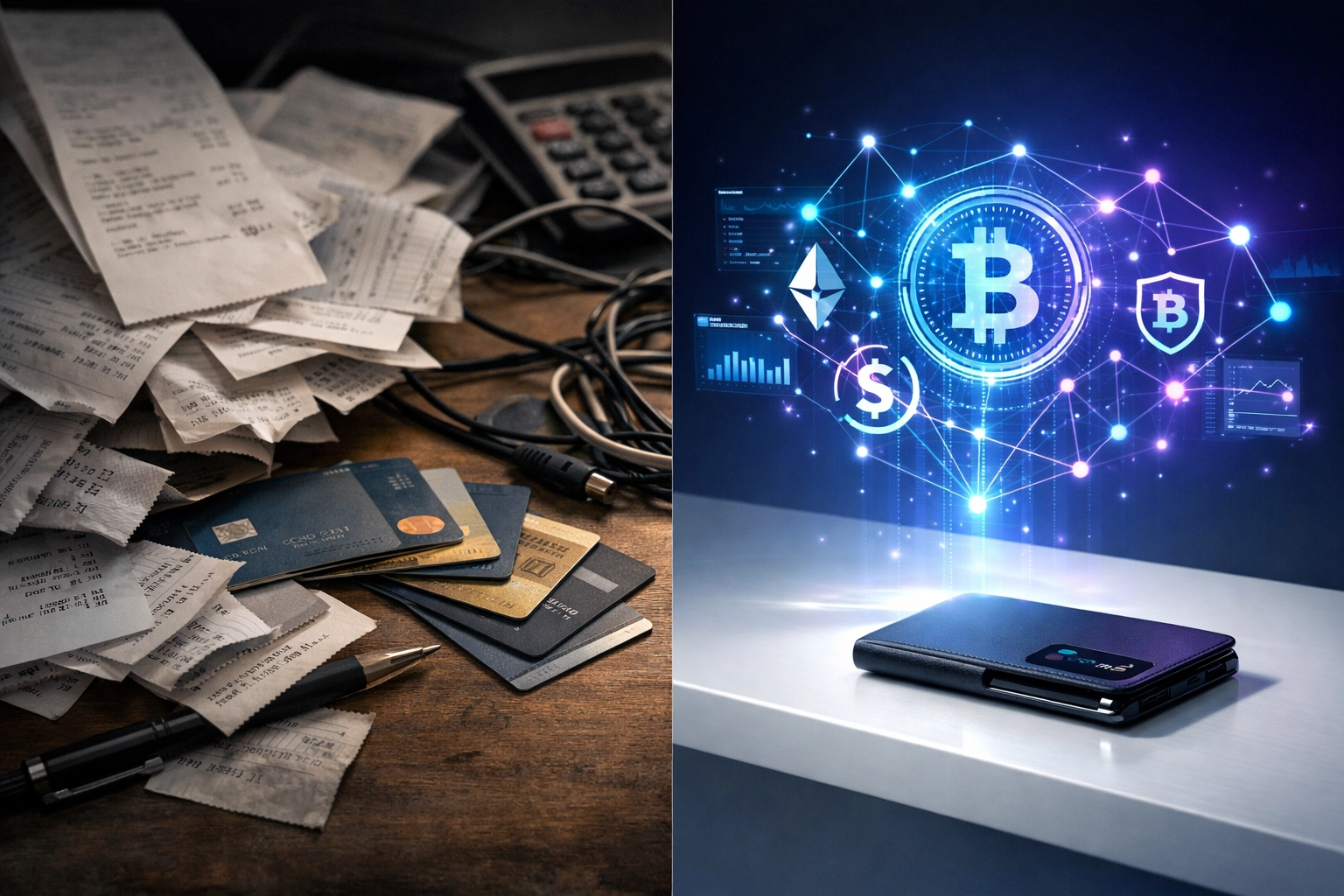 Traditional payment systems vs crypto blockchain payments comparison showing fee differences