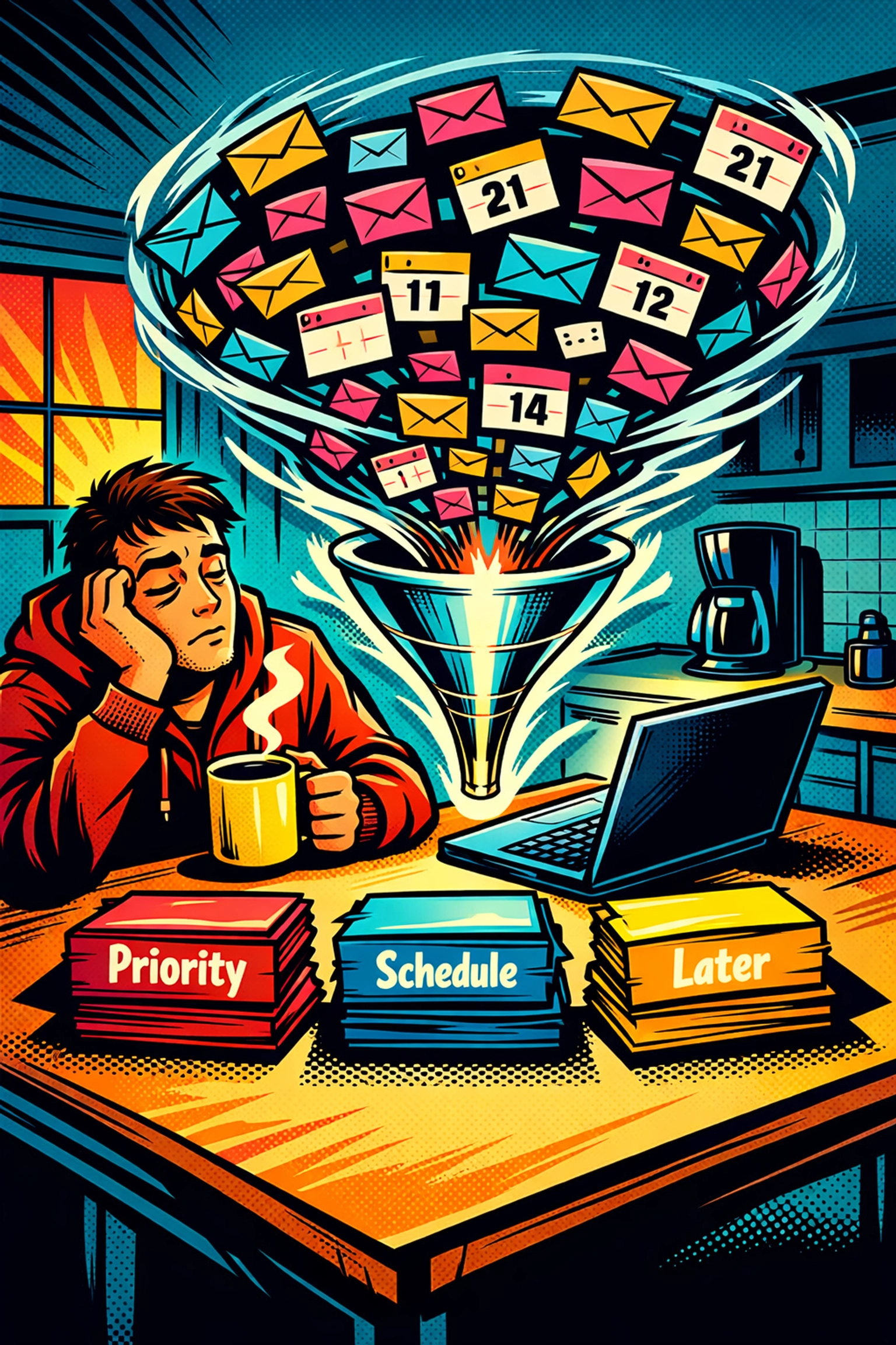 AI virtual assistant for business sorting emails and scheduling meetings on a laptop