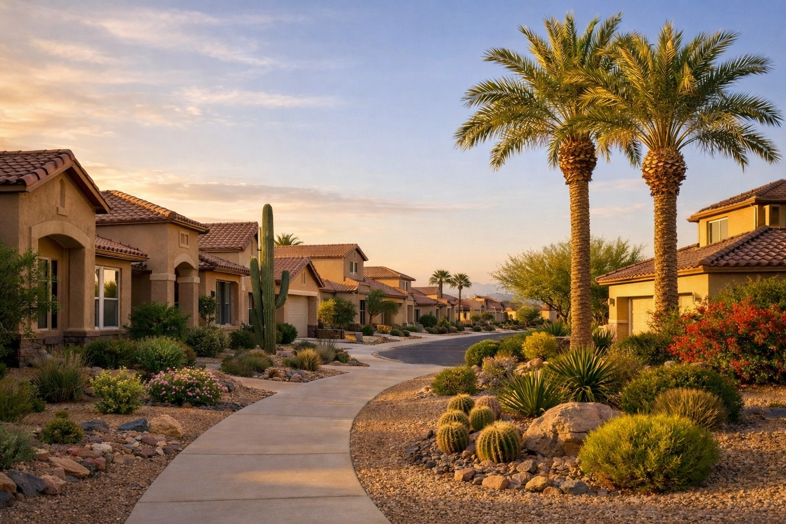 Beautiful well-maintained Arizona HOA neighborhood scene