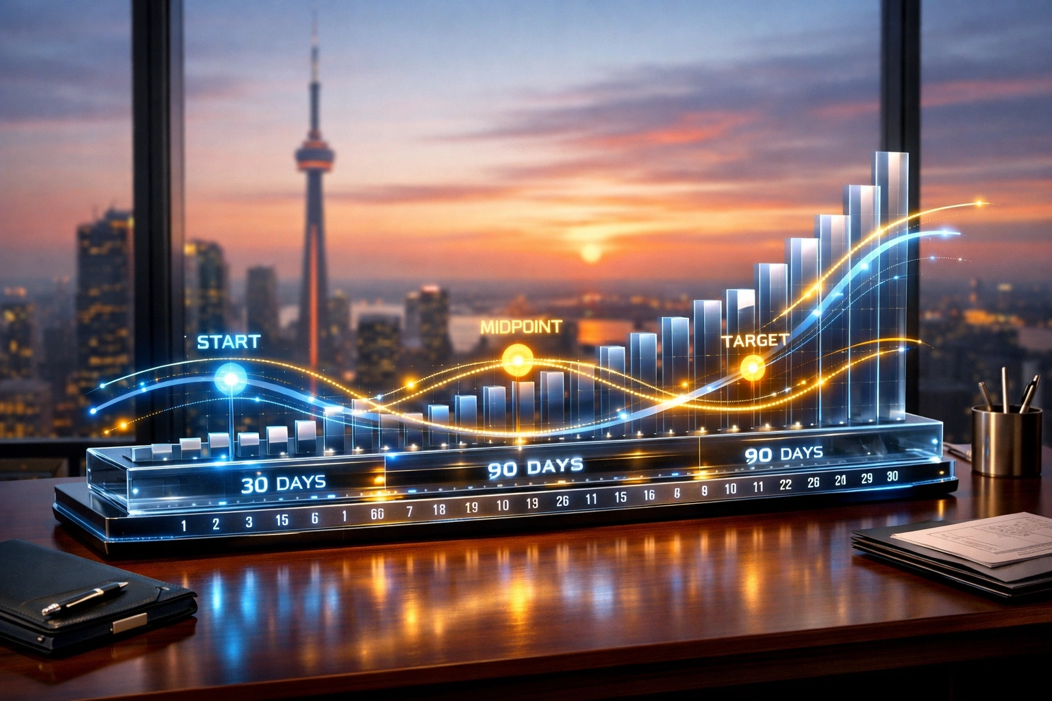 A 90-day SEO framework timeline for a Toronto business showing consistent growth and data-driven results.