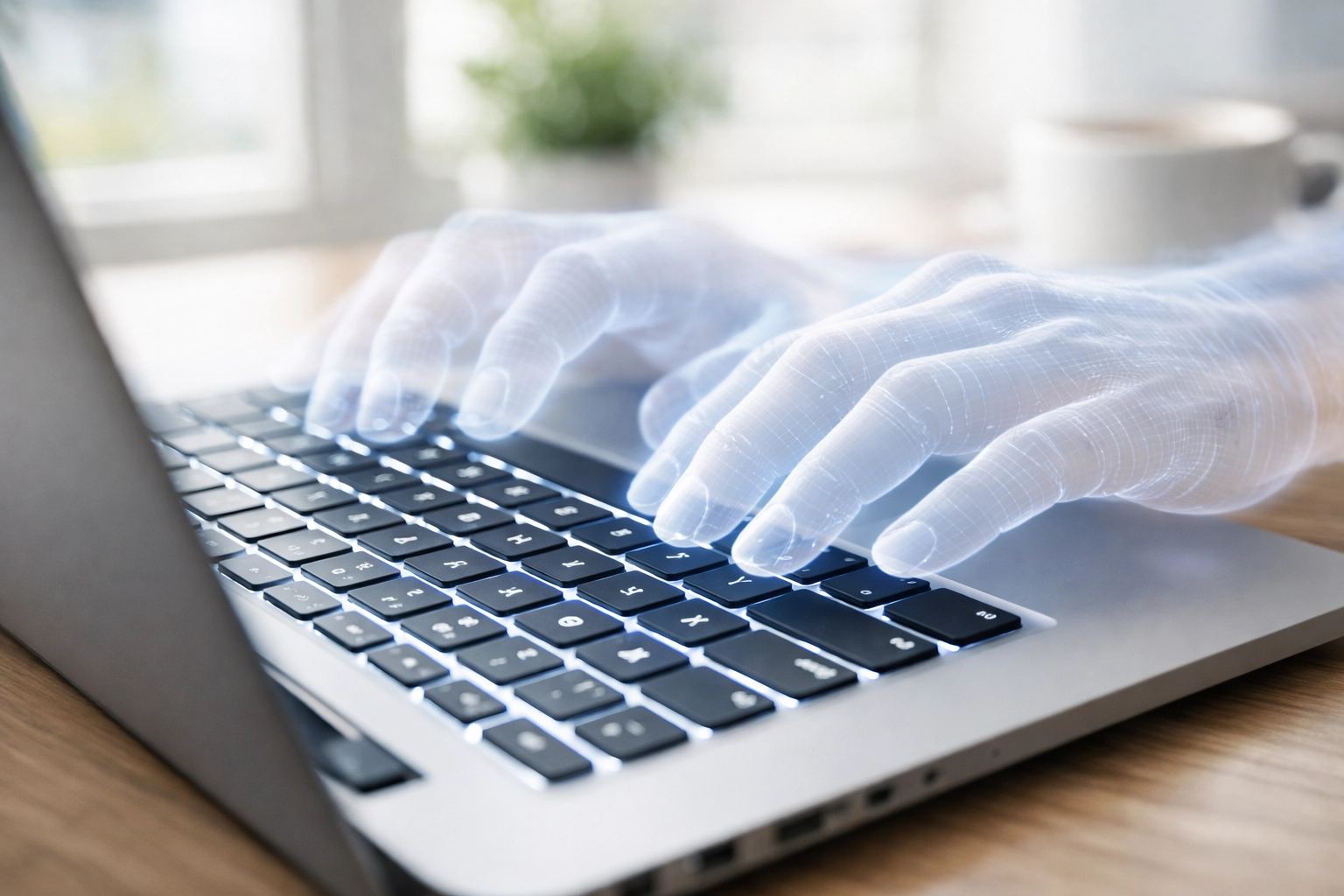 Invisible hands over a laptop keyboard representing a security breach and the need for virus removal in Vacaville.