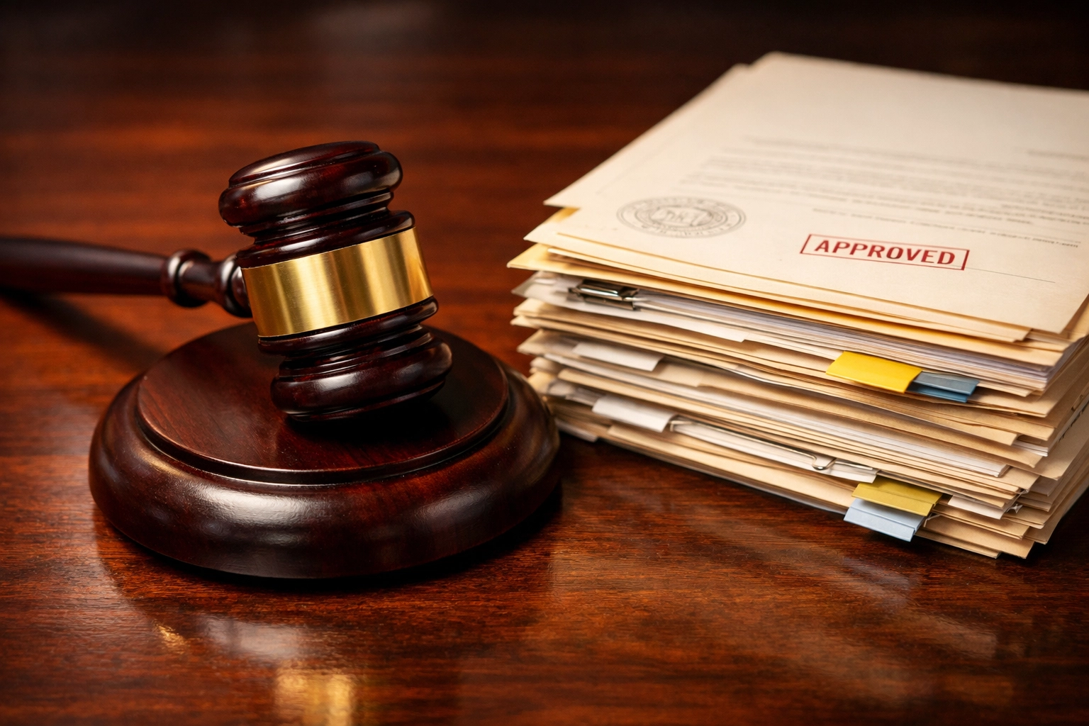 Judge's gavel and legal documents representing finalized Texas divorce decree