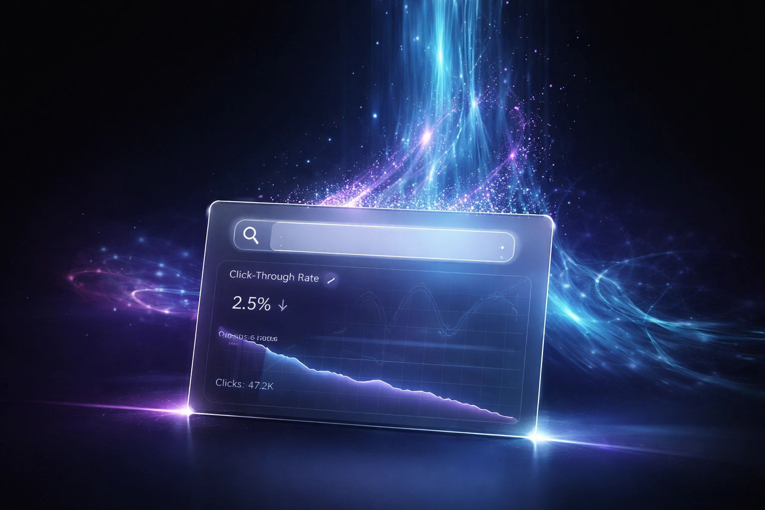 Futuristic search interface visualizes the shift from traditional SEO as AI transforms online information discovery.