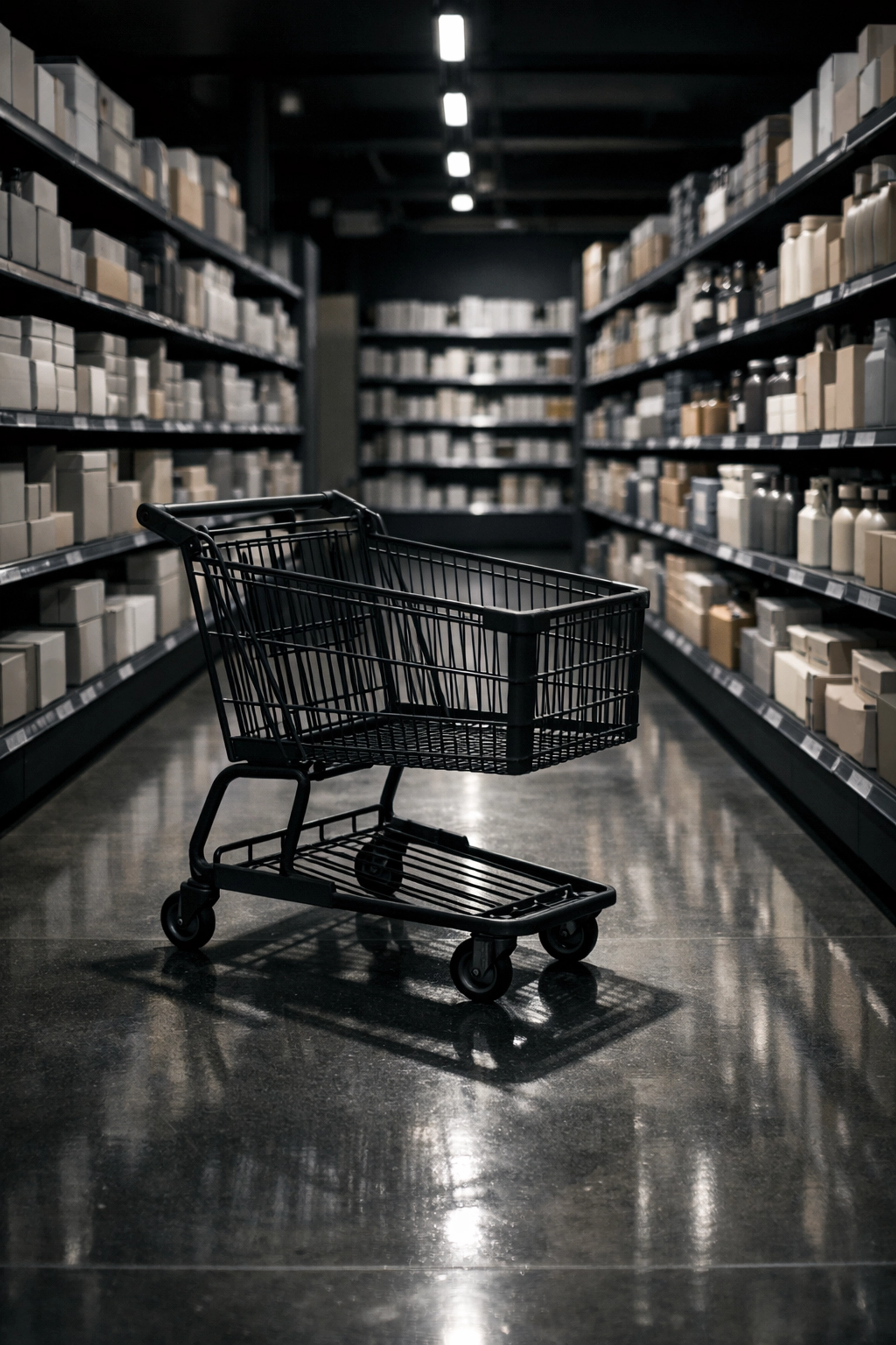 Modern grocery store interior with a shopping cart highlighting changes in Canadian retail food prices.