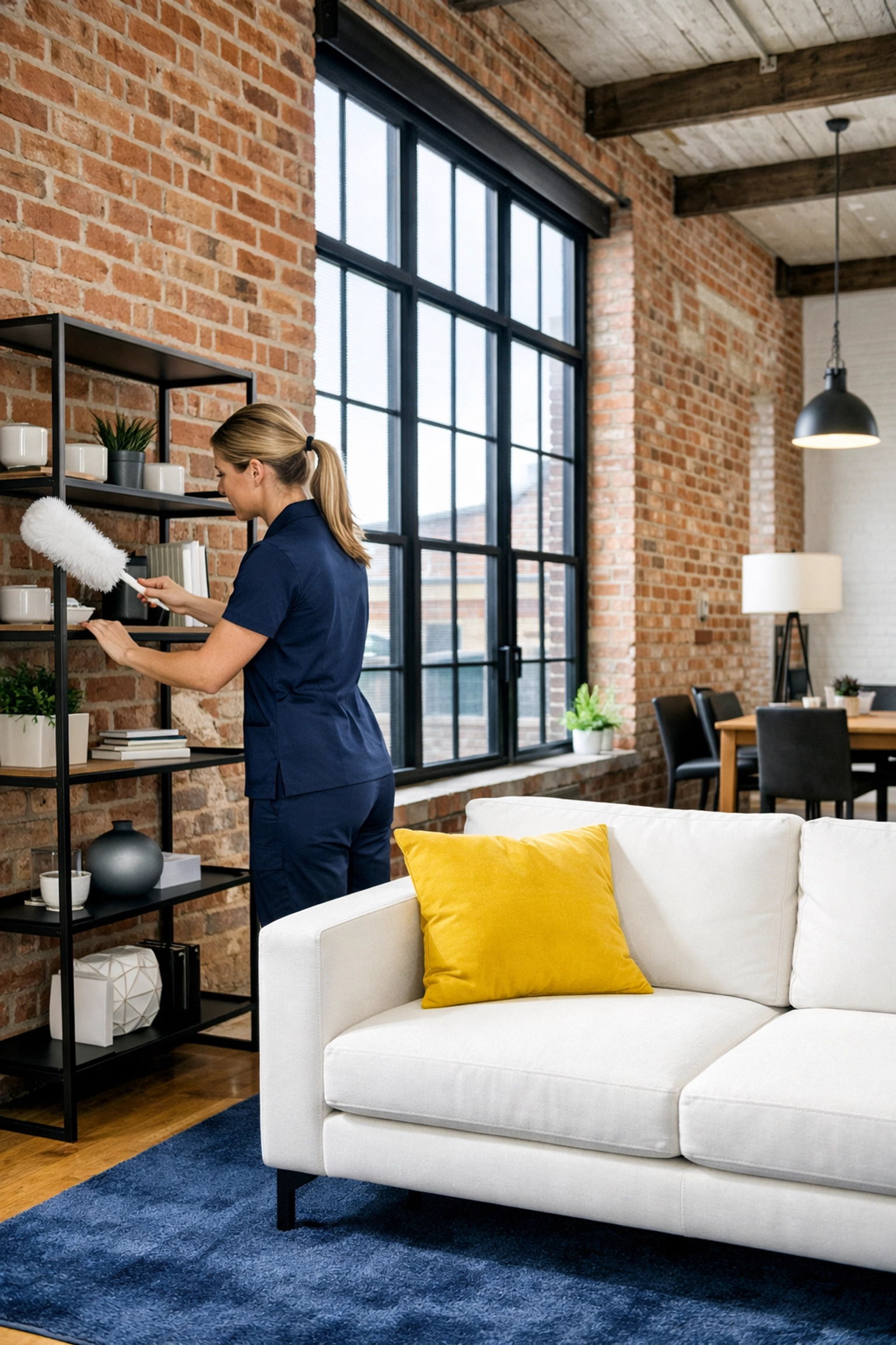 Professional providing house cleaning Worcester MA in a modern Canal District loft apartment.