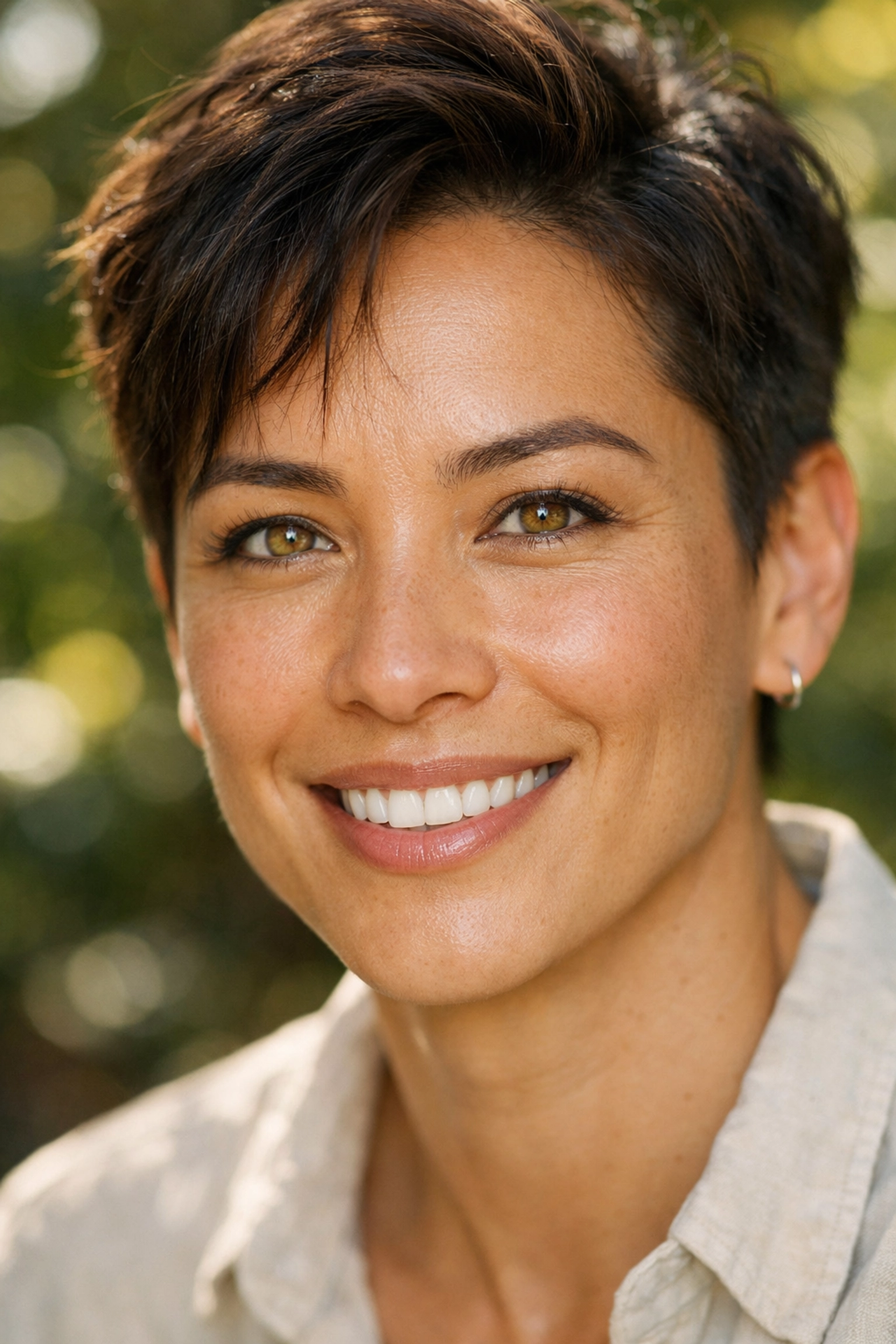 Close-up portrait enhanced with Portrait AI to smooth skin and brighten eyes naturally.