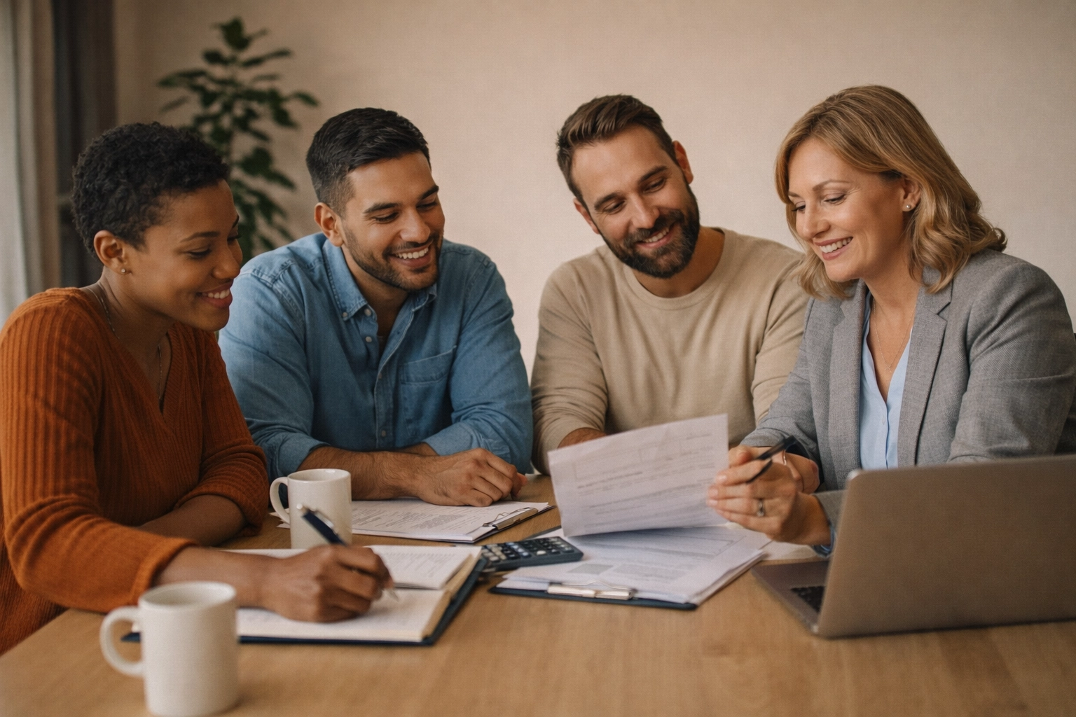 Small business team collaborating with professional bookkeeper on financial strategy and planning