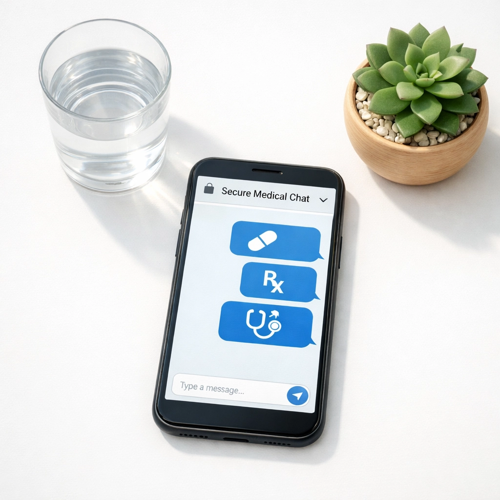 Smartphone displaying online doctor chat for spring allergy prescription consultation