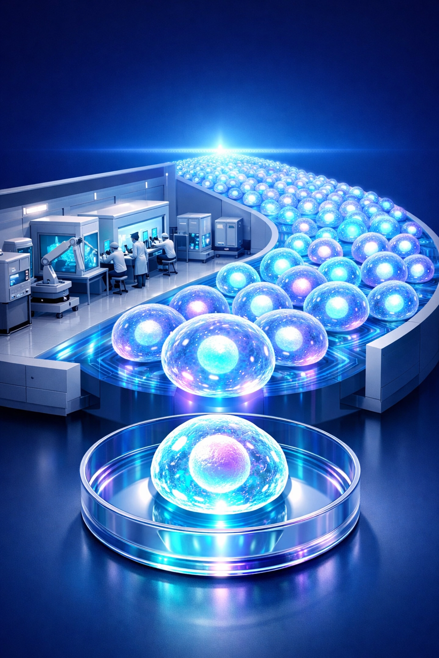 iPSC-derived cell therapy manufacturing showing unlimited therapeutic cell production from single donor source