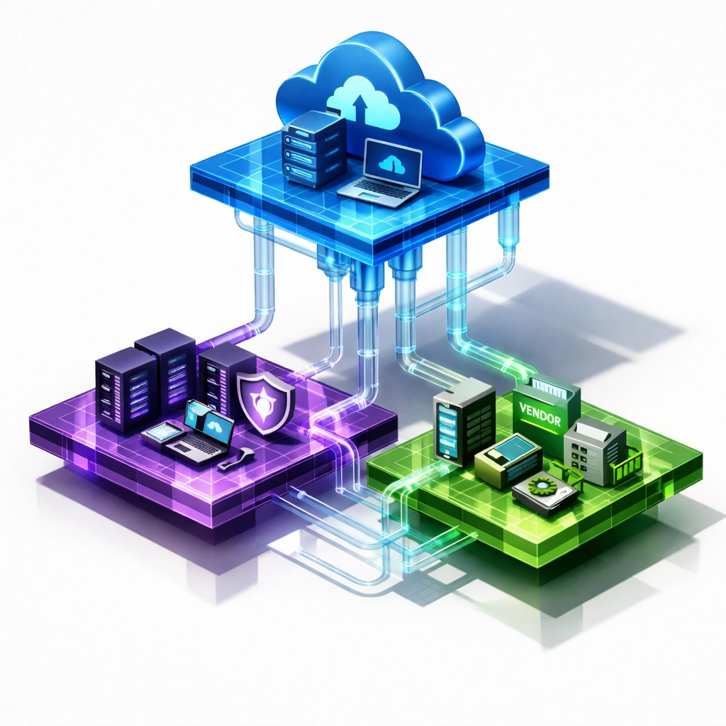 Multi-layered ICT ecosystem visualizing cloud services and third-party vendor risk management