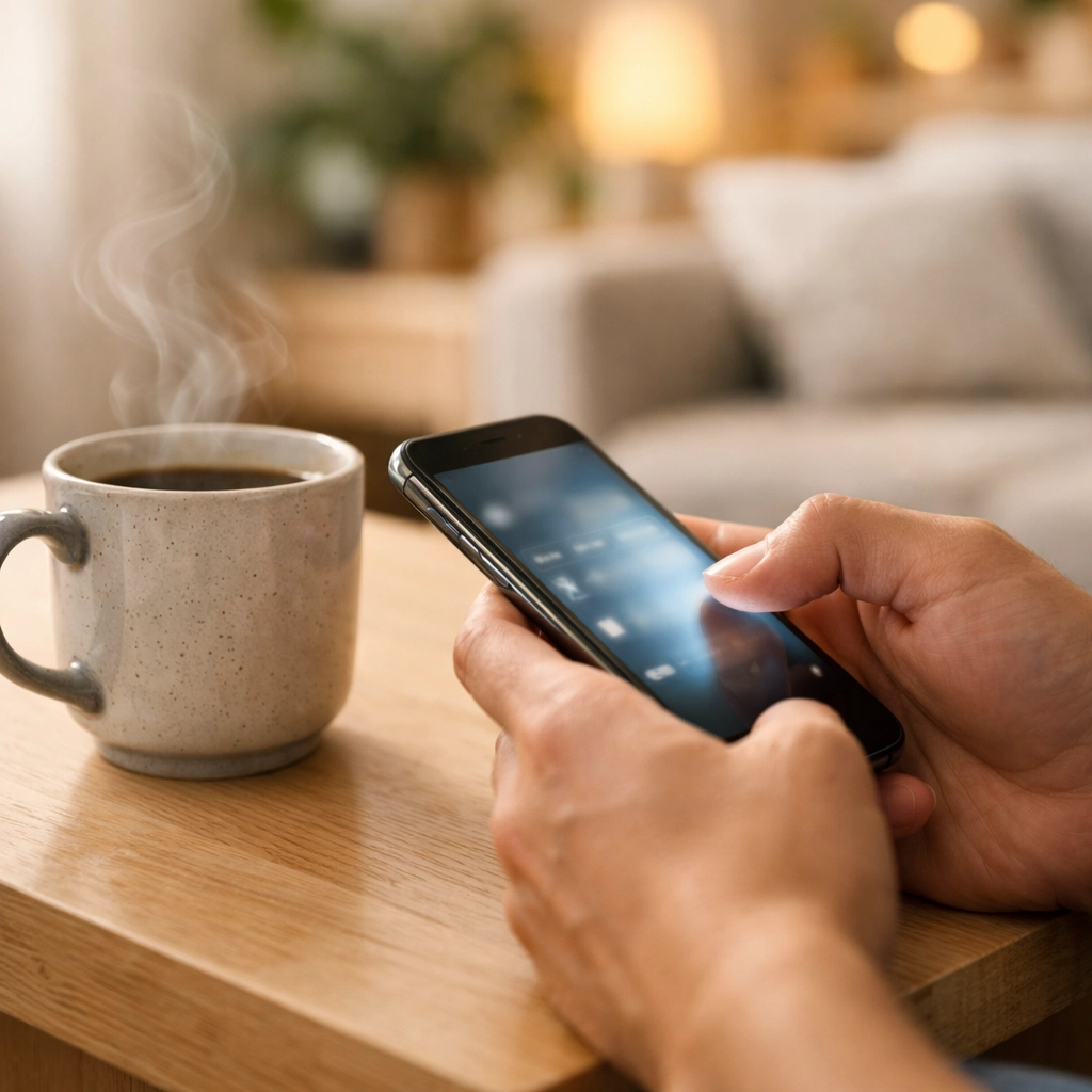 Person receiving funds from an e-transfer payday loan in Canada while relaxing at home with coffee.