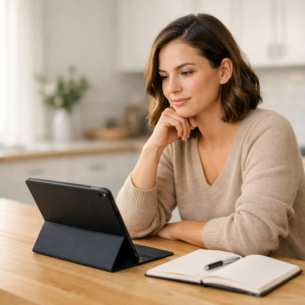 Canadian comparing payday loan options and installment loans on a tablet computer.