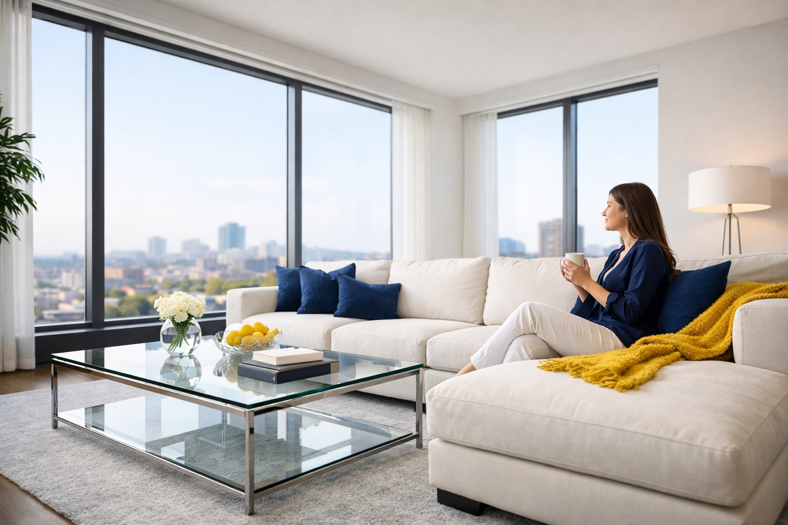 Spotless modern living room in a Worcester condo after professional house cleaning Worcester MA.