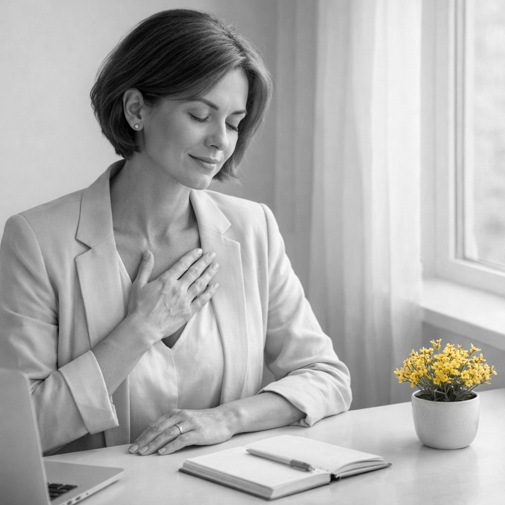 Femme leader à l'écoute de son corps - conscience de soi et vitalité Femme leader à l'écoute de son corps - conscience de soi et vitalité