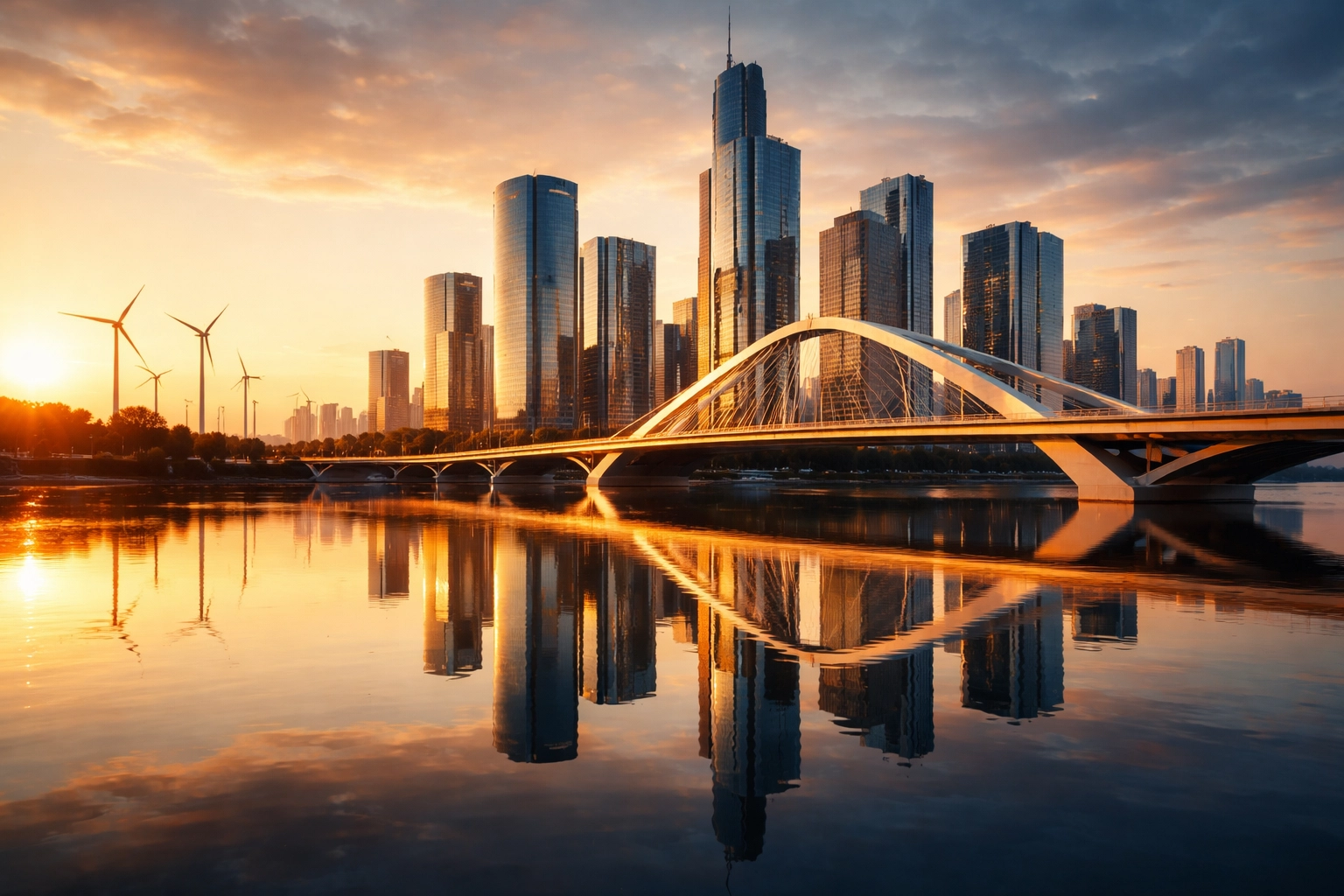 Modern city infrastructure at sunset highlights stability and diversification benefits of real assets in a 40/30/30 investment portfolio.