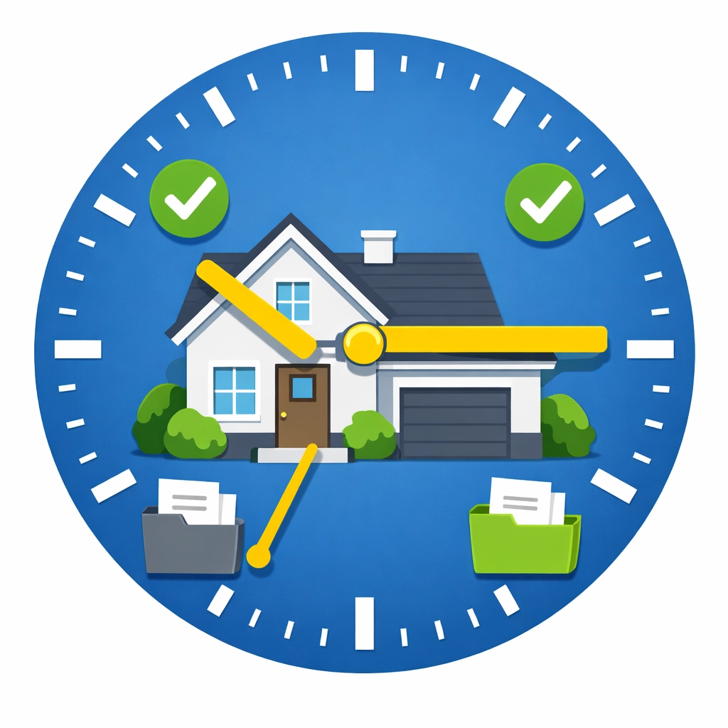 Illustration of a house and clock highlighting New Haven property tax relief application deadlines and filing.
