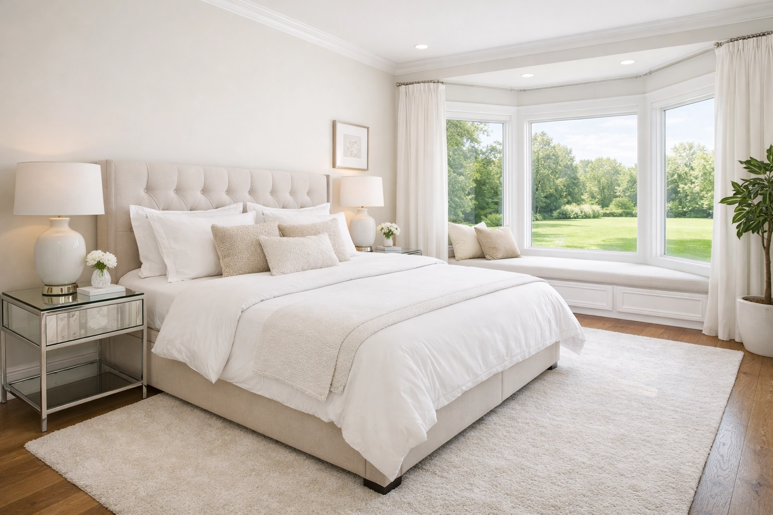 Spotless master bedroom showing the sanctuary feel of regular house cleaning services Westchester NY.