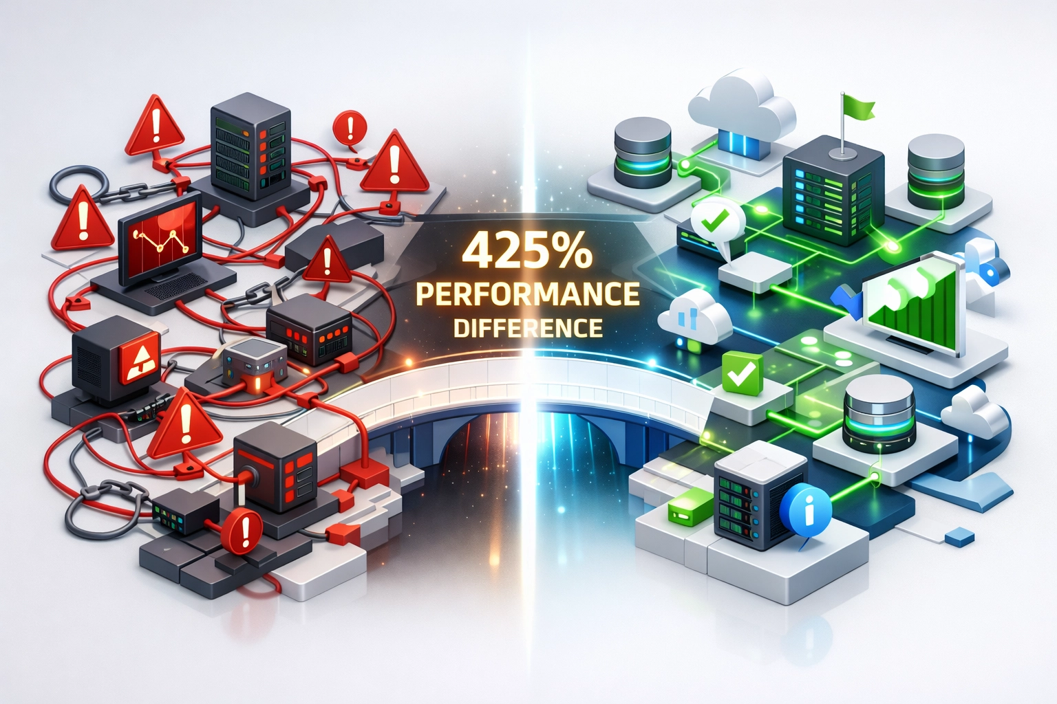 Comparison of failed versus successful ServiceNow implementation partner approaches showing 425% ROI gap