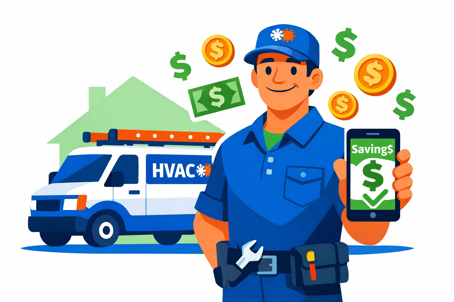 Small HVAC business owner calculating annual savings from choosing affordable software alternatives