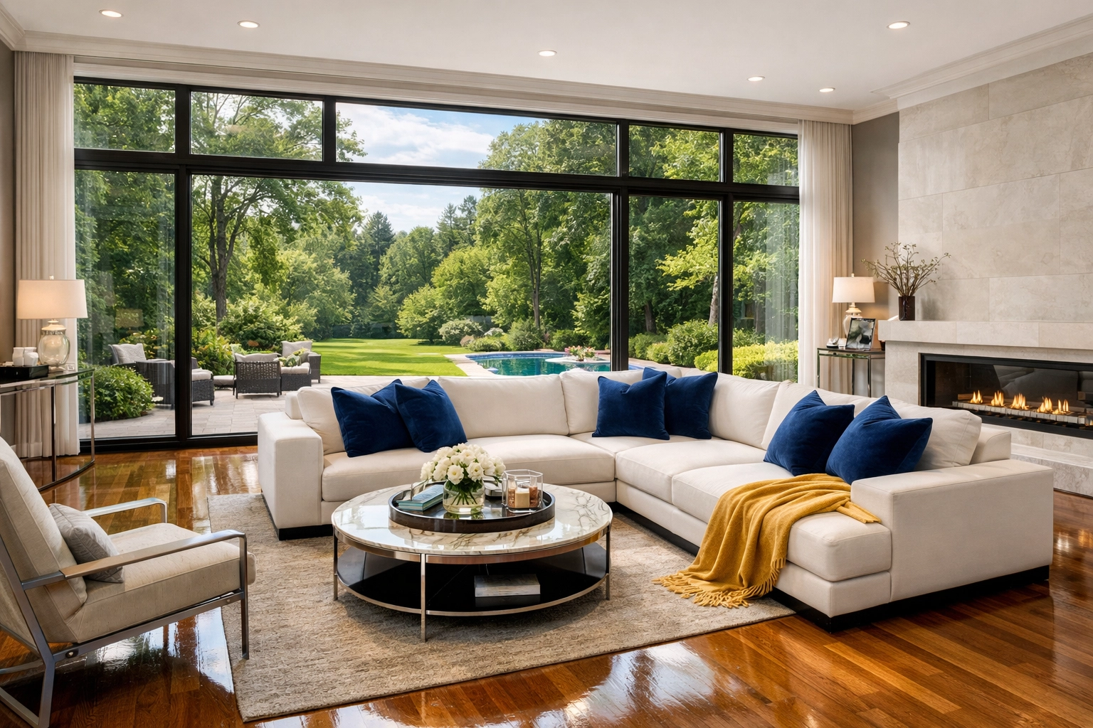 Immaculate Westford living room with polished floors reflecting the ultimate deep cleaning standard.