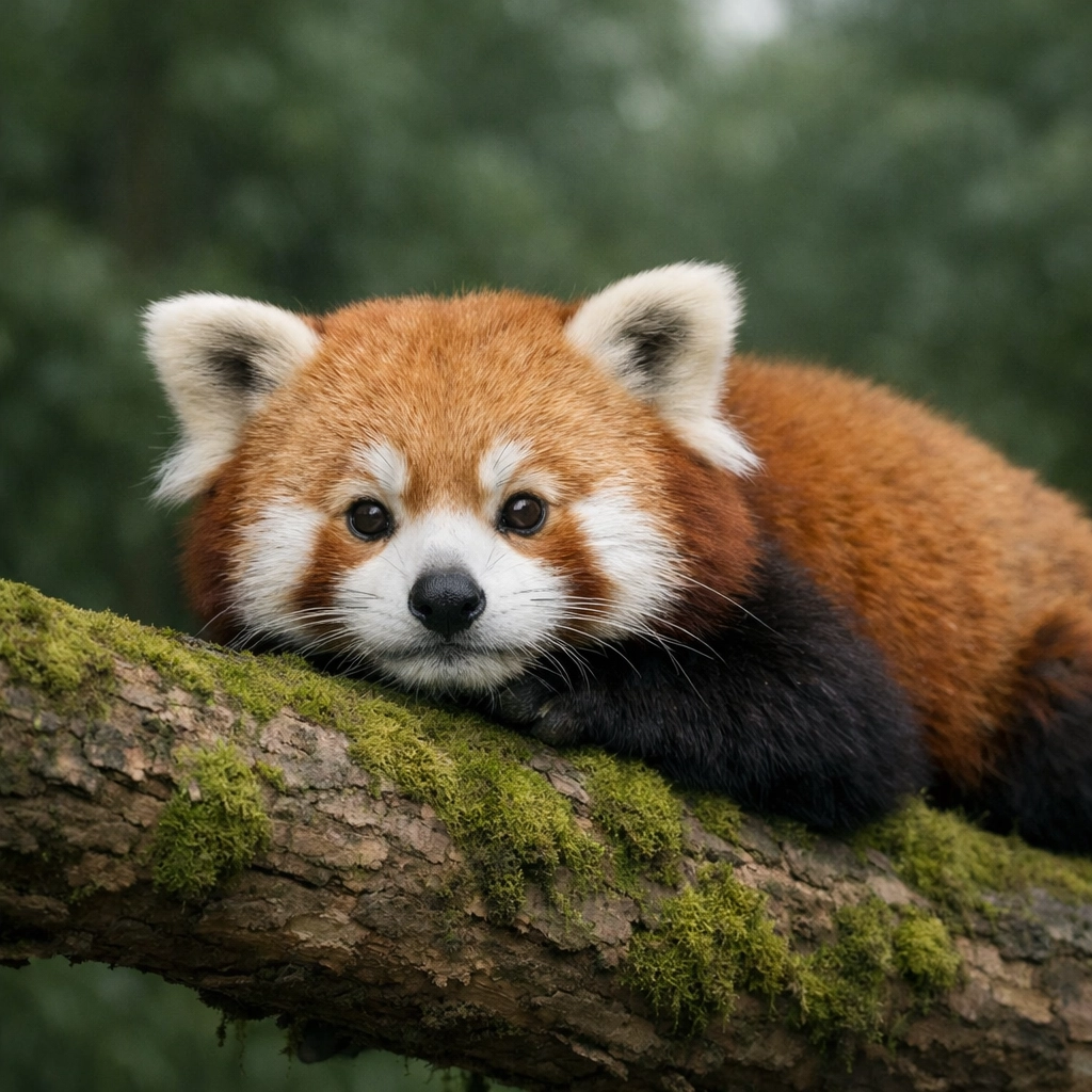 Red Panda resting on a branch in soft, overcast lighting for a clear zoo photography spotlight.