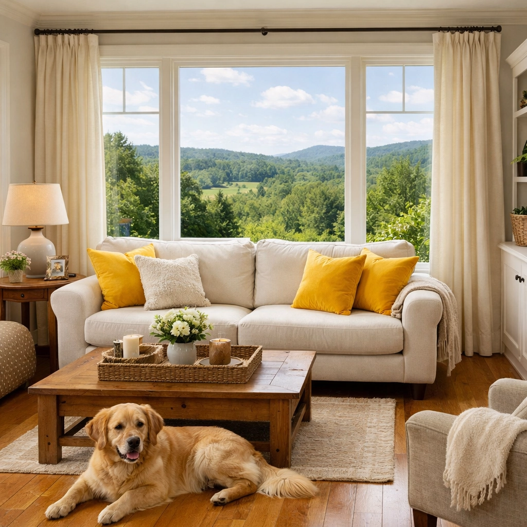 Spotless living room in Ashby after a professional House Cleaning Ashby MA service.