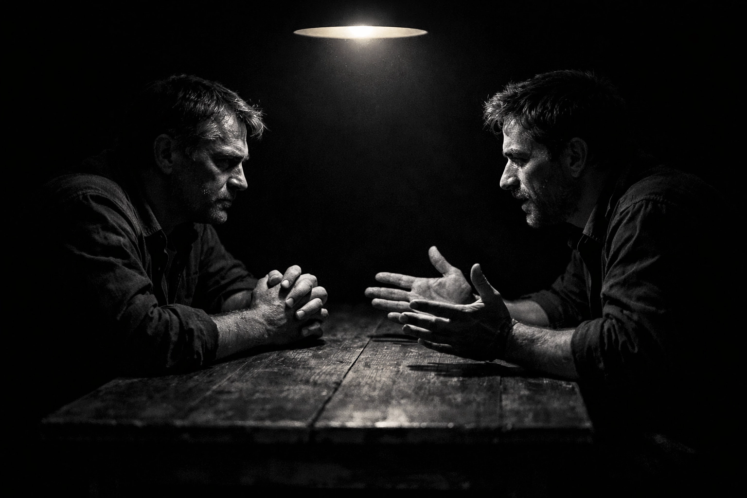 Two Christian men in deep accountability conversation showing biblical brotherhood vulnerability