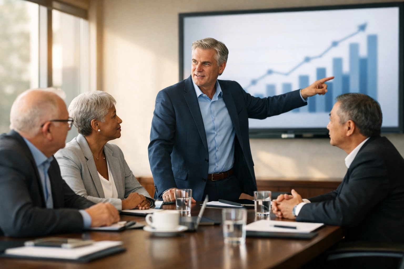 Corporate executives discussing Agentic AI growth strategies using ServiceNow consulting services.