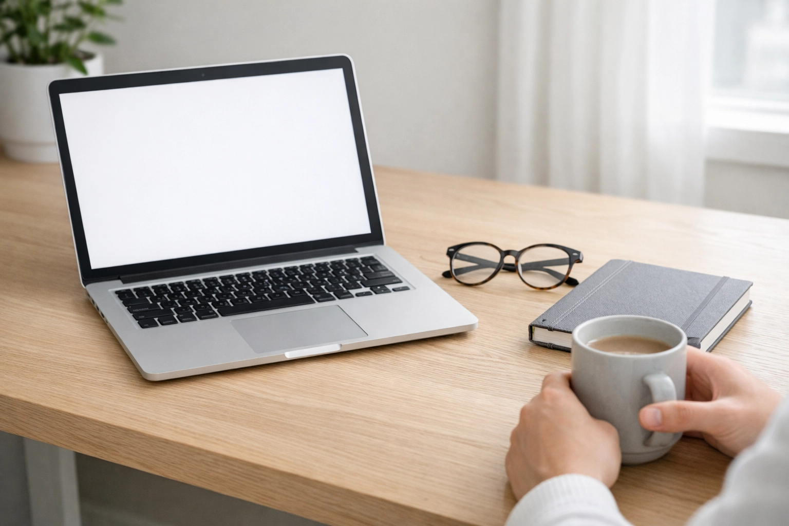 Minimalist desk with a laptop for a secure no credit check loans Canada online application.