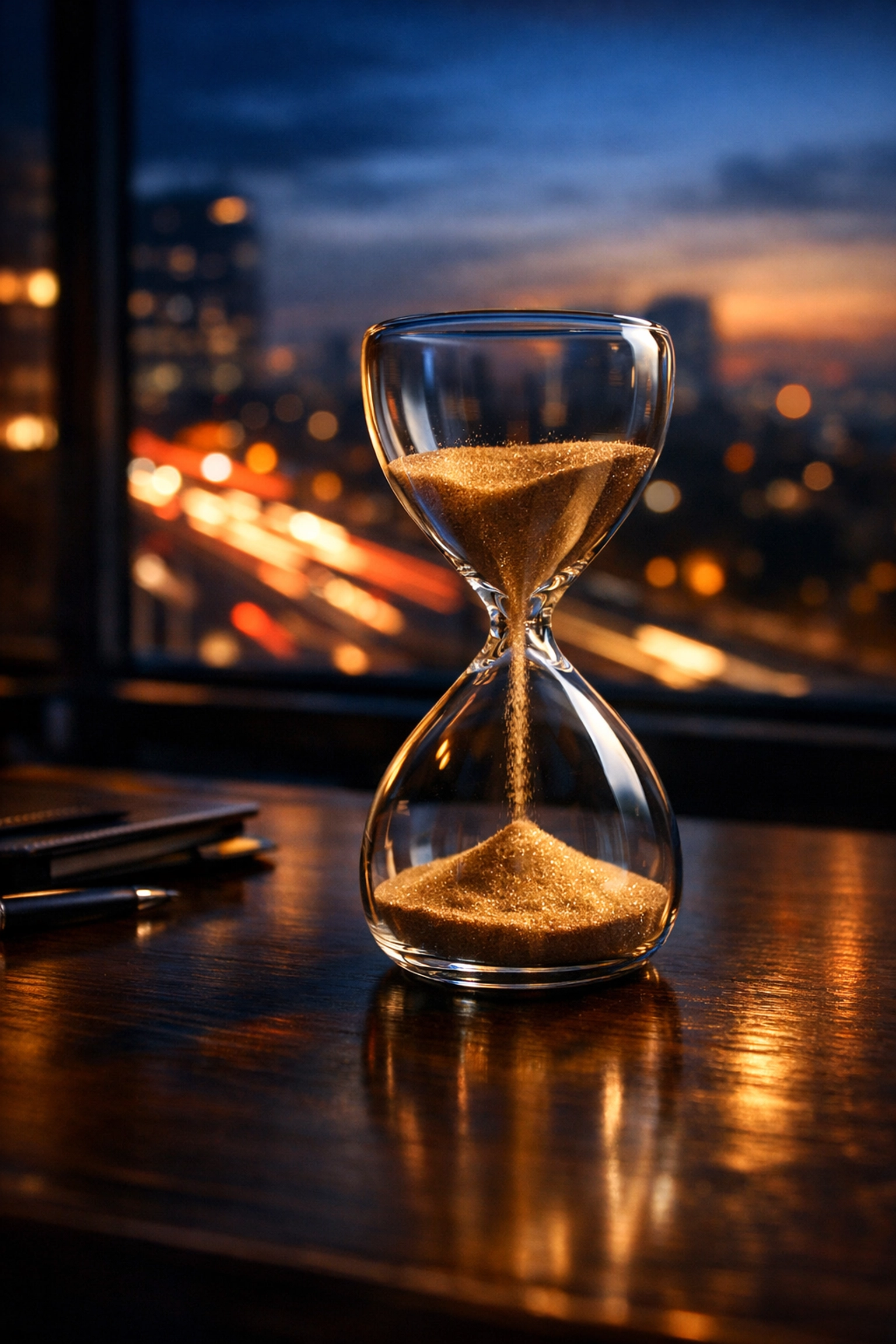 Hourglass on a desk representing the urgency of securing a mortgage deal in a fast-moving market.