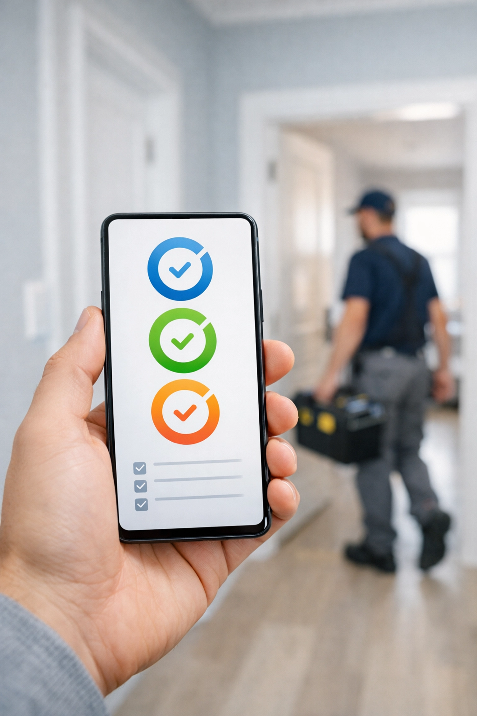 Using a property management app to track maintenance tasks and apartment turnover progress.