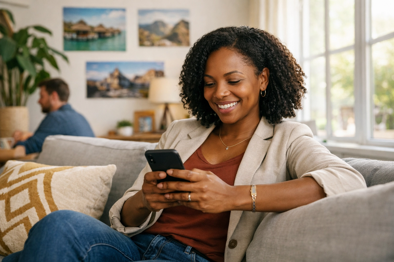 Successful travel agent reviewing daily progress during evening reflection time