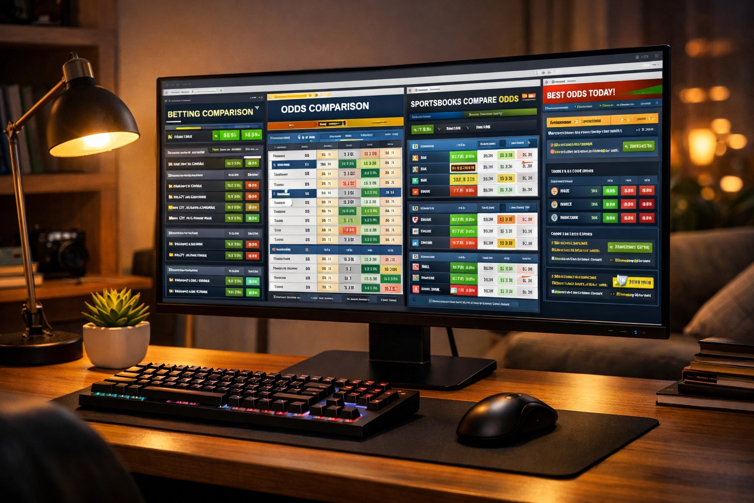 Wettquoten-Vergleich mehrerer lizenzierter Sportwettenanbieter auf Computer-Monitor