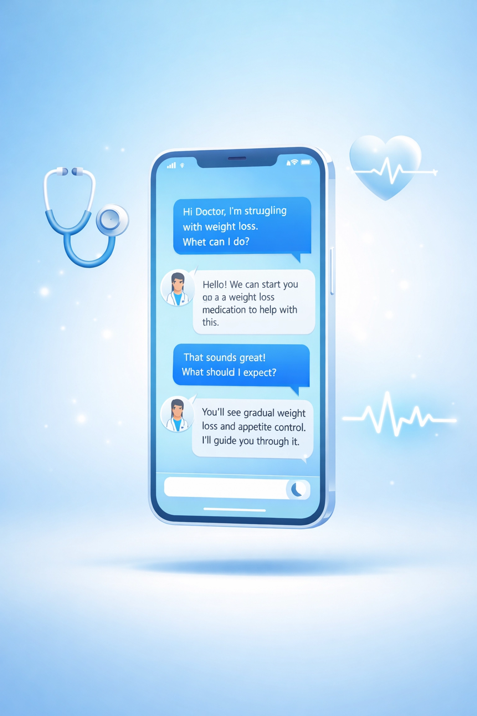 Smartphone displaying online medical chat for Zepbound weight loss consultation