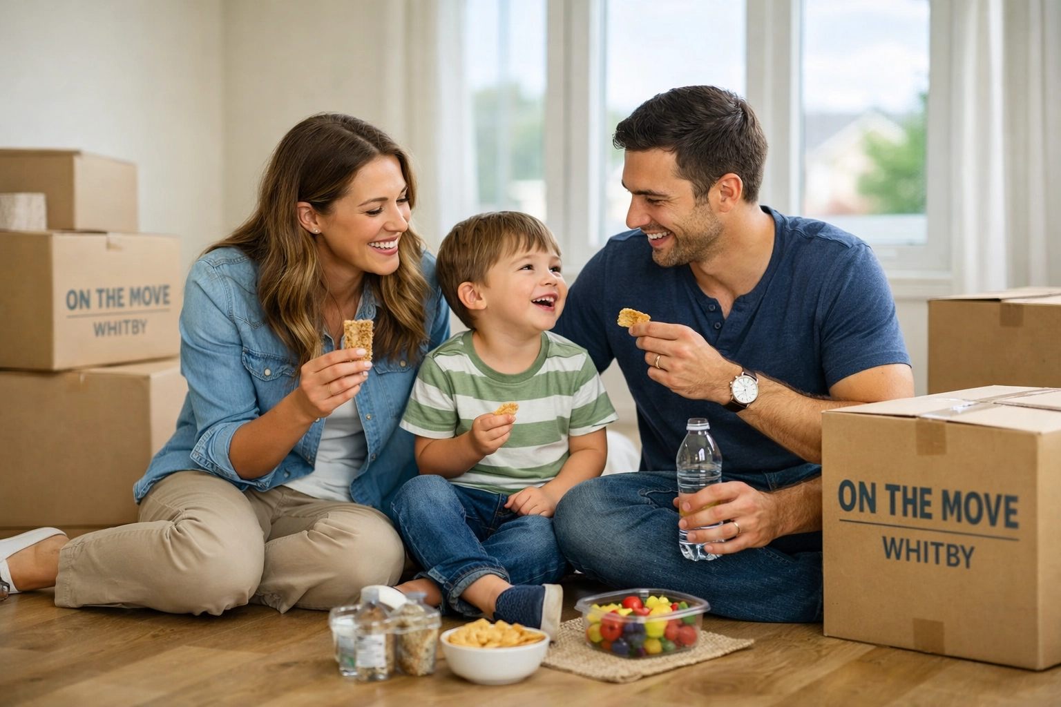 Happy family relaxing in a new Whitby home after a stress-free relocation with professional GTA movers.