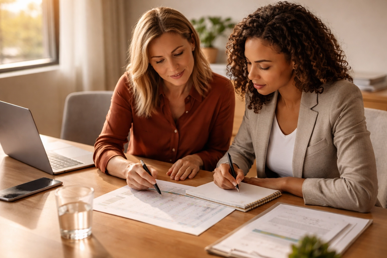 Owner and manager collaborate on a 13-week cash flow forecast spreadsheet for financial clarity.