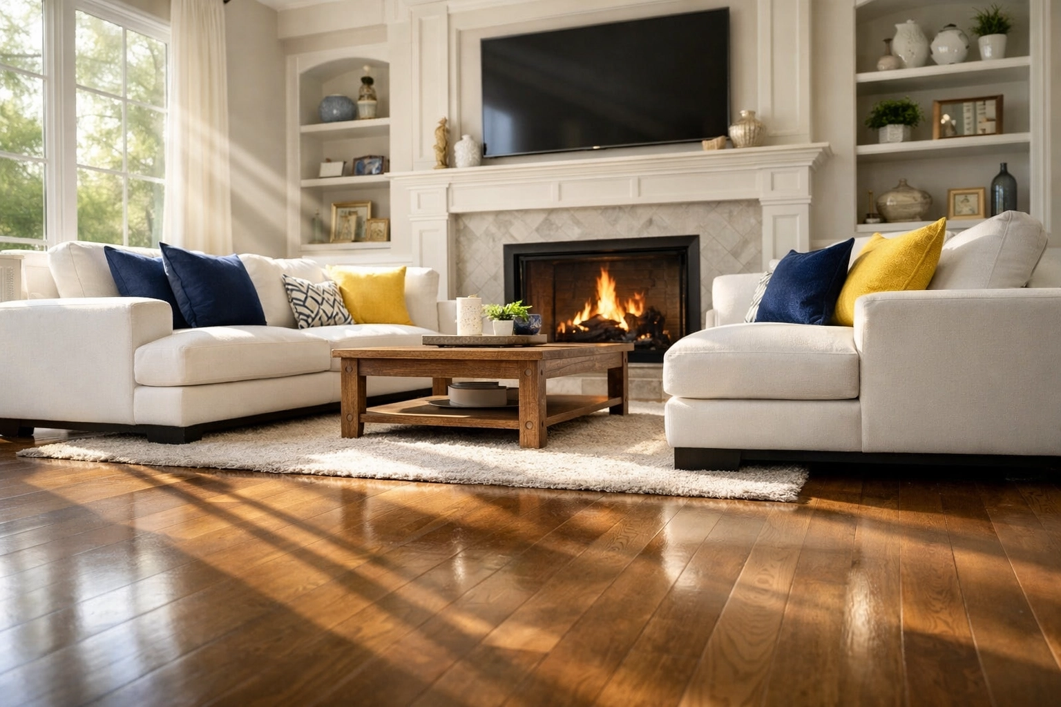 A clean and peaceful living room featuring the high-end results of house cleaning Ashby MA.