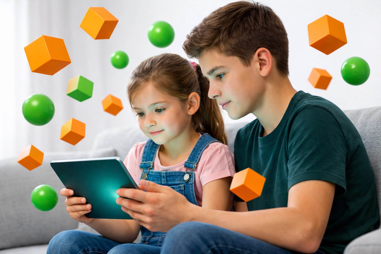 Two children practicing digital stewardship by using a tablet with curiosity and discernment.