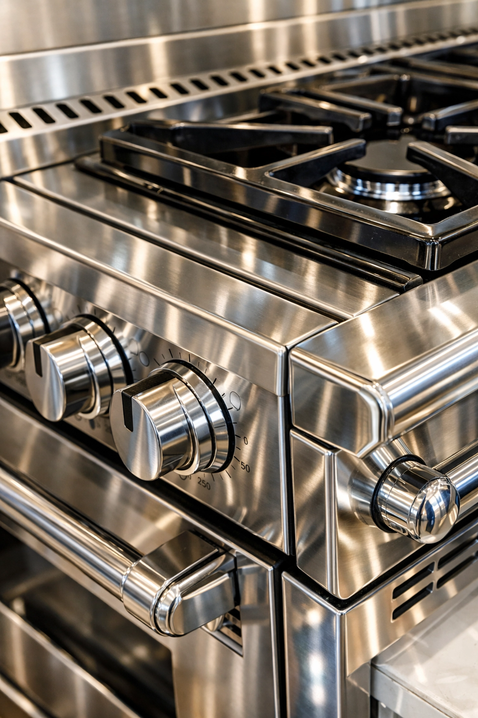 A spotless stainless steel oven and stovetop cleaned by professional house cleaners for a move-out inspection.